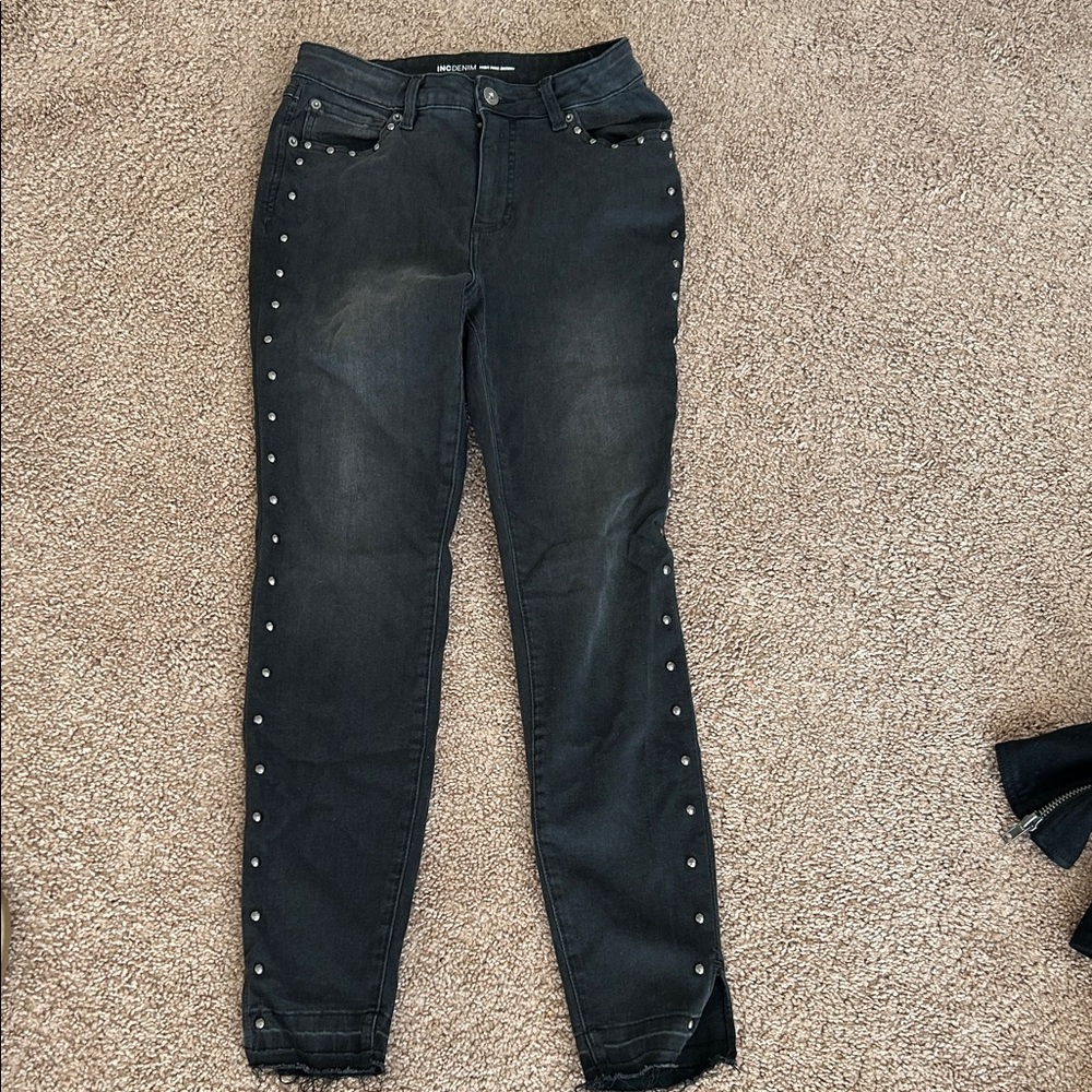 INC International Concepts Black Studded Skinny Jeans